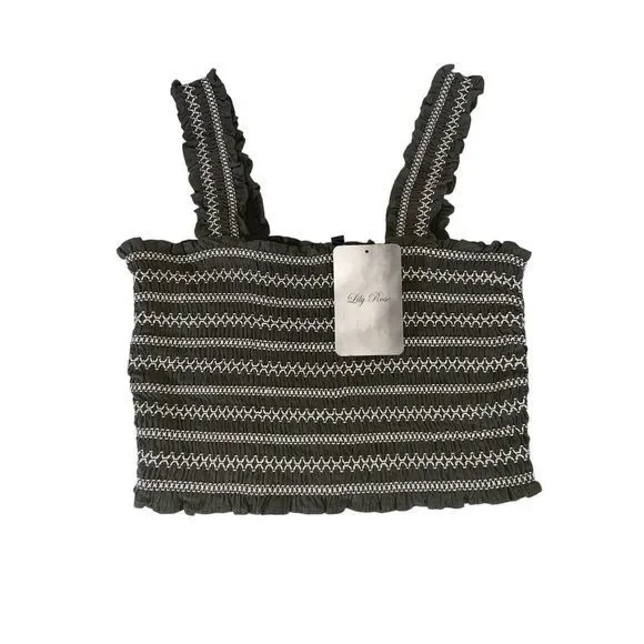 Lily Rose NWT Juniors‎ Smocked Tank Contrast Stitching Olive Size Medium MSRP$34 - Picture 3 of 11